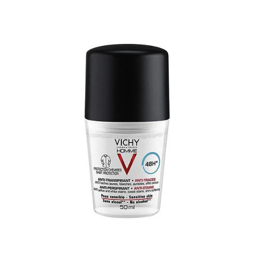 VICHY HOMME DEODRANT ROLL ON 48H ANTI STAIN 50ML