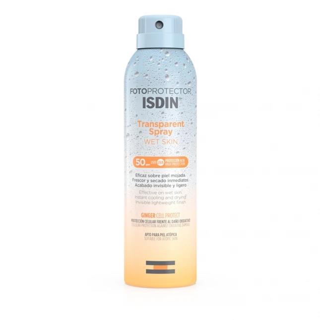 ISDIN Transparent Sunscreen Body Spray for Wet Skin, SPF 50, 250 ml